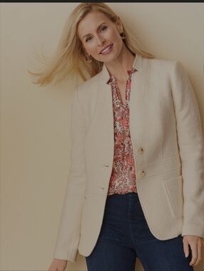 Talbots Plus Womens Boiled Wool Blend Cream Button-Front Jacket Blazer 18W.